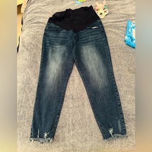 Navy Blue Raw Hem Maternity Plus Jeans Pink Blush 3x